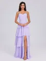 A-line Spaghetti Straps Cascading Ruffles Floor-Length Chiffon Bridesmaid Dress