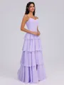 A-line Spaghetti Straps Cascading Ruffles Floor-Length Chiffon Bridesmaid Dress