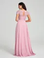 A-Line/Princess Scoop Floor-Length Short Sleeves Chiffon Bridesmaid Dress
