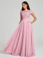 A-Line/Princess Scoop Floor-Length Short Sleeves Chiffon Bridesmaid Dress
