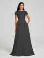 A-Line/Princess Scoop Floor-Length Short Sleeves Chiffon Bridesmaid Dress