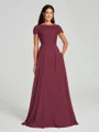 A-Line/Princess Scoop Floor-Length Short Sleeves Chiffon Bridesmaid Dress