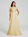A-Line/Princess Scoop Floor-Length Short Sleeves Chiffon Bridesmaid Dress