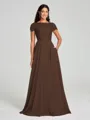 A-Line/Princess Scoop Floor-Length Short Sleeves Chiffon Bridesmaid Dress