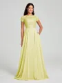 A-Line/Princess Scoop Floor-Length Short Sleeves Chiffon Bridesmaid Dress