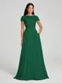 A-Line/Princess Scoop Floor-Length Short Sleeves Chiffon Bridesmaid Dress