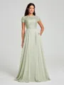 A-Line/Princess Scoop Floor-Length Short Sleeves Chiffon Bridesmaid Dress