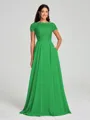 A-Line/Princess Scoop Floor-Length Short Sleeves Chiffon Bridesmaid Dress