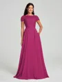 A-Line/Princess Scoop Floor-Length Short Sleeves Chiffon Bridesmaid Dress