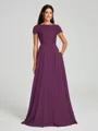 A-Line/Princess Scoop Floor-Length Short Sleeves Chiffon Bridesmaid Dress