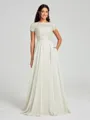 A-Line/Princess Scoop Floor-Length Short Sleeves Chiffon Bridesmaid Dress
