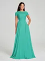 A-Line/Princess Scoop Floor-Length Short Sleeves Chiffon Bridesmaid Dress