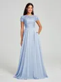 A-Line/Princess Scoop Floor-Length Short Sleeves Chiffon Bridesmaid Dress