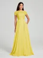 A-Line/Princess Scoop Floor-Length Short Sleeves Chiffon Bridesmaid Dress