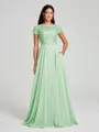 A-Line/Princess Scoop Floor-Length Short Sleeves Chiffon Bridesmaid Dress