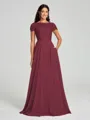 A-Line/Princess Scoop Floor-Length Short Sleeves Chiffon Bridesmaid Dress