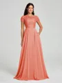 A-Line/Princess Scoop Floor-Length Short Sleeves Chiffon Bridesmaid Dress