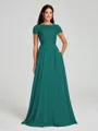 A-Line/Princess Scoop Floor-Length Short Sleeves Chiffon Bridesmaid Dress