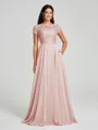A-Line/Princess Scoop Floor-Length Short Sleeves Chiffon Bridesmaid Dress