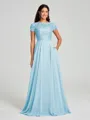 A-Line/Princess Scoop Floor-Length Short Sleeves Chiffon Bridesmaid Dress