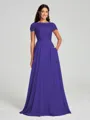 A-Line/Princess Scoop Floor-Length Short Sleeves Chiffon Bridesmaid Dress