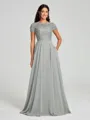 A-Line/Princess Scoop Floor-Length Short Sleeves Chiffon Bridesmaid Dress