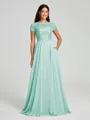 A-Line/Princess Scoop Floor-Length Short Sleeves Chiffon Bridesmaid Dress