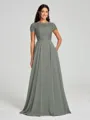 A-Line/Princess Scoop Floor-Length Short Sleeves Chiffon Bridesmaid Dress