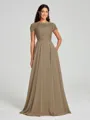 A-Line/Princess Scoop Floor-Length Short Sleeves Chiffon Bridesmaid Dress