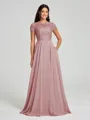 A-Line/Princess Scoop Floor-Length Short Sleeves Chiffon Bridesmaid Dress