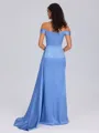 Sheath Off-the-Shoulder Pleated Sweep Train Silk Like Satin Bridesmaid Dress