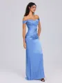 Sheath Off-the-Shoulder Pleated Sweep Train Silk Like Satin Bridesmaid Dress