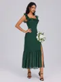 A-line Square Ruffles Tea-Length Chiffon Bridesmaid Dress