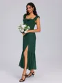 A-line Square Ruffles Tea-Length Chiffon Bridesmaid Dress