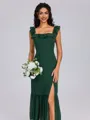 A-line Square Ruffles Tea-Length Chiffon Bridesmaid Dress