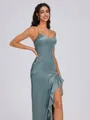 Sheath V-neck Ruffles Floor-Length Silk Like Satin Bridesmaid Dress