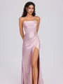 Sheath Cowl Pleated Floor-Length Silk Like Satin Bridesmaid Dress