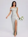 Sheath Pleated Floor-Length Silk Like Satin Bridesmaid Dress