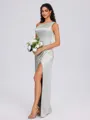 Sheath Pleated Floor-Length Silk Like Satin Bridesmaid Dress