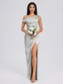 Sheath Pleated Floor-Length Silk Like Satin Bridesmaid Dress