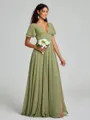 A-Line/Princess V-neck Floor-Length Short Sleeves Chiffon Bridesmaid Dress
