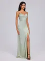 Sheath Spaghetti Straps Floor-Length Silk Like Satin Corset Bridesmaid Dress