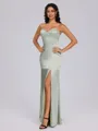 Sheath Spaghetti Straps Floor-Length Silk Like Satin Corset Bridesmaid Dress