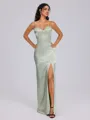 Sheath Spaghetti Straps Floor-Length Silk Like Satin Corset Bridesmaid Dress