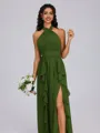 A-line Halter Ruffles Floor-Length Chiffon Bridesmaid Dress