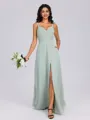 A-line V-neck Pleated Floor-Length Chiffon Bridesmaid Dress