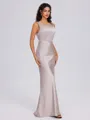 Sheath Scoop Floor-Length Silk Like Satin Bridesmaid Dress