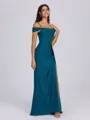 Sheath Cold Shoulder Pleated Floor-Length Chiffon Bridesmaid Dress