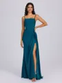 Sheath Cold Shoulder Pleated Floor-Length Chiffon Bridesmaid Dress