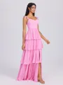 A-line Straps Cascading Ruffles Floor-Length Chiffon Bridesmaid Dress